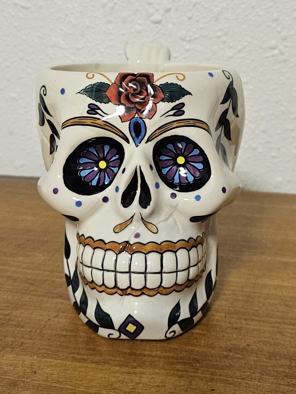 Hand-Painted Ceramic Sugar Skull Vase - White Multicolor